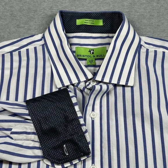 Bristol & Bull Striped Dress Shirt XL 17-17.5 34/35 (XL) Blue White Cotton - Picture 1 of 9